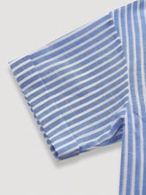 Stripe Print Cropped Women Fashion Loose Casual Roll-Up Sleeve Short Sleeve Shirt